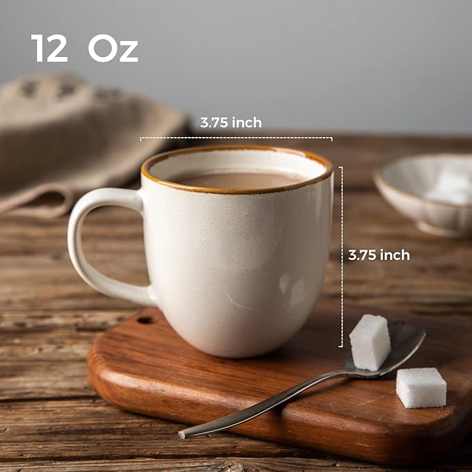 AmorArc 12oz Coffee Mugs, Ceramic Coffee Mugs set of 6 for Man, Woman, Dad, Mom, Modern Coffee Mugs with handle for Latte/Cappuccino/Milk/Cocoa. Dishwasher&Microwave Safe, White-Reactive Glaze-Ruum Studio Home