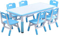 Kids Table and 6 Chairs Set with Graffiti Desktop, Toddler Furniture Set, Non-Slip, Table Children Study Desk, Dining Table, Height Adjustable Desk, Painting Desktop for Kids (47.2x23.6Inch)-Ruum Studio Home