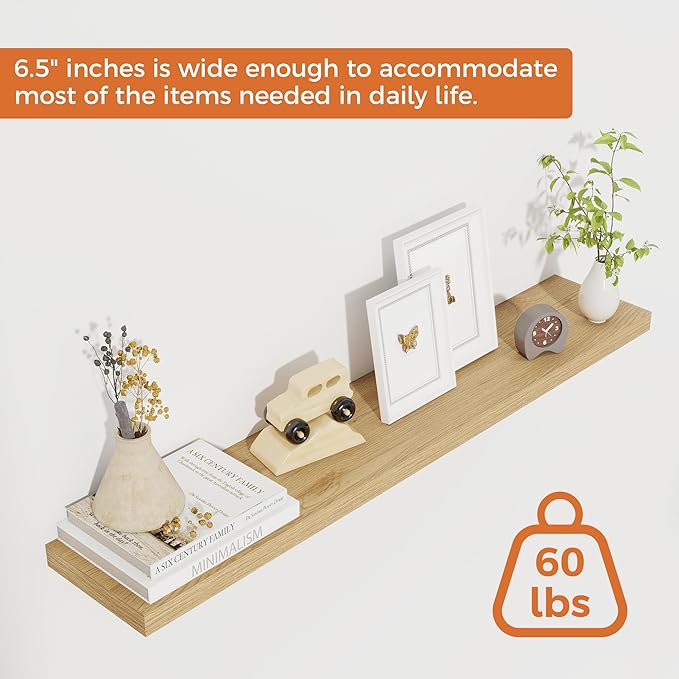 Fun Memories Floating Shelves for Wall, 36" Rustic Wood Deep Wall Mounted Shelves with Invisible Brackets for Decor & Storage, Floating Shelf for Living Room, Bathroom (Oak, Set of 2)-Ruum Studio Home