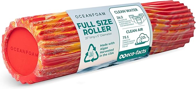 Oceanfoam Tidal Roller - Red, Gold & Natural Marbled - Muscle Massage Foam Roller for Back Pain & Stretching - Firm and Ergonomic Wide Wave Textured - Yoga, Athletics, & Wellness - Full Size, 20" x 5"-Ruum Studio Home