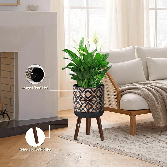 Flower Pot with Legs Tall Flower Pot with Drainage Holes for Indoor and Outdoor Decorative Planting (Black Gold, 10 Inches)-Ruum Studio Home