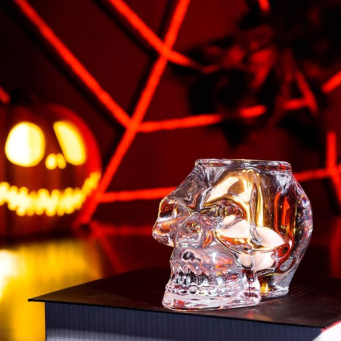 Diamond Star Glass Candle Holder Skull Halloween Tealight Candle Holder Decorative Votive Candle Holders for Home Party (clear)-Ruum Studio Home