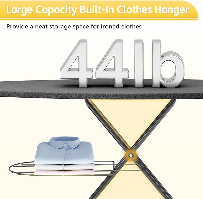 Full Size Ironing Board, 18x51 Iron Board with Metal Panel Stretchable Iron Rest, Adjustable Height Heavy Duty Heat & Scorch Resistant Cover Ironing Board, for Home, Laundry, Black-Ruum Studio Home