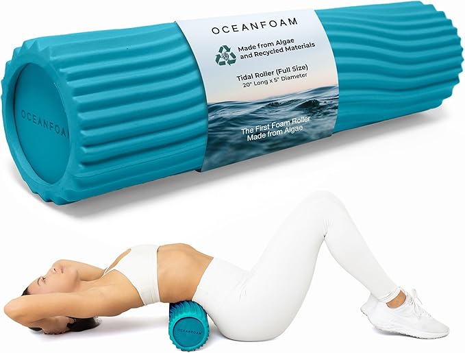 Oceanfoam Tidal Roller - Miami Blue - Muscle Massage Foam Roller for Back Pain & Stretching - Firm and Ergonomic Wide Wave Textured - Yoga, Athletics, & Wellness - Full Size, 20" x 5"-Ruum Studio Home