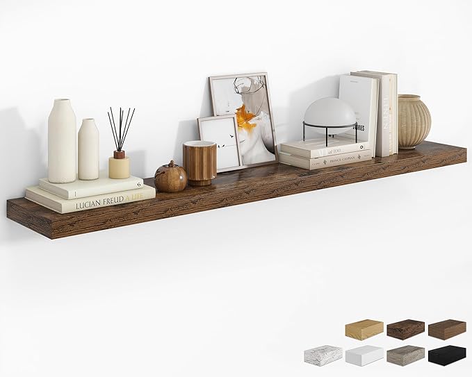 RICHFOCUS 72Inch Floating Shelves for Wall 1 Pack Shelves for Bedroom|Kitchen|Bathroom Wall Mounted Rustic Wood Floating Shelf with Invisible Brackets for Books|Storage|Decor, Rustic Brown-Ruum Studio Home