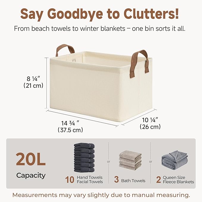 StorageWorks Storage Bins, Shelves Baskets for Organizing, Fabric Closet Organizers with Handles, Metal Frame, Beige（Texture）, 2-Pack-Ruum Studio Home