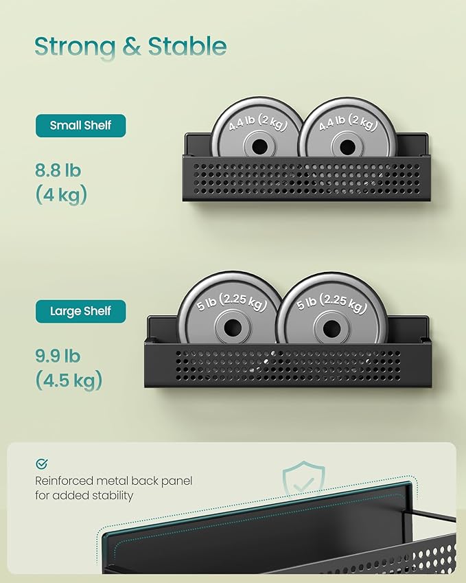 SONGMICS Magnetic Spice Rack for Refrigerator, Set of 4, 2 Large and 2 Small Kichen Magnetic Shelves for Microwave, Washing Machine, Spice Organizers, No Drilling Needed, Ink Black UKCS061B01-Ruum Studio Home