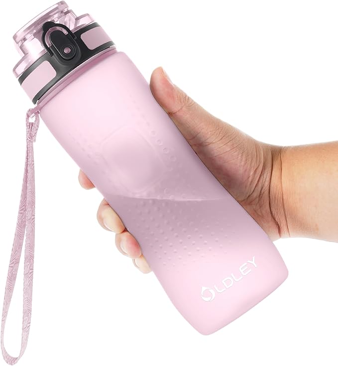 OLDLEY 25 oz Water Bottle, Motivational Water Bottle with Time Marker, Sports Water Bottle With Strap, Leakproof & BPA Free Large Water Bottles for School, Gym, Travel, Outdoor, Tritan,Pink-Ruum Studio Home