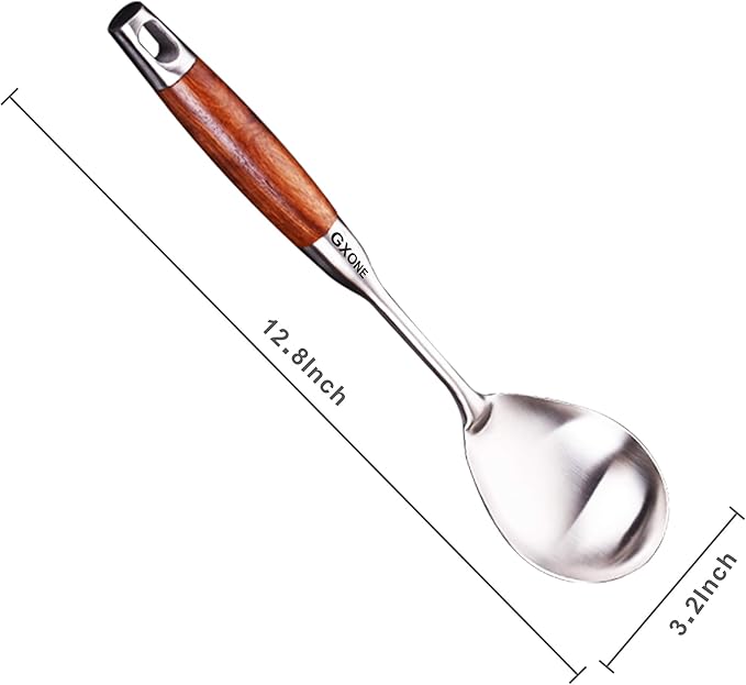Large Serving Spoons,304 Stainless Steel Cooking Spoon with Heat Resistant Wooden Handle,Silver/12.4Inch-Ruum Studio Home