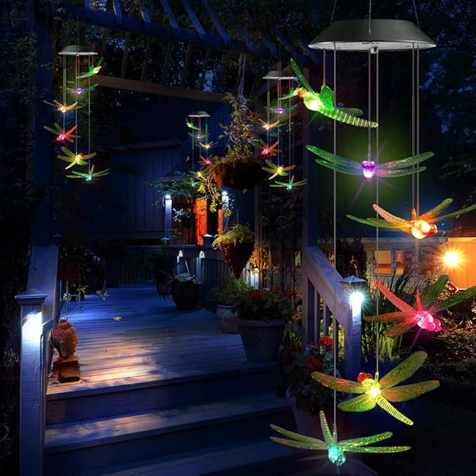 Toodour Solar Wind Chimes Outdoor, Color Changing Solar Lights Dragonfly, Gifts for Mom Grandma, Waterproof Decorative Mobile Light, Gardening Gift for Garden,Patio, Window, Yard, Outdoor Decor-Ruum Studio Home