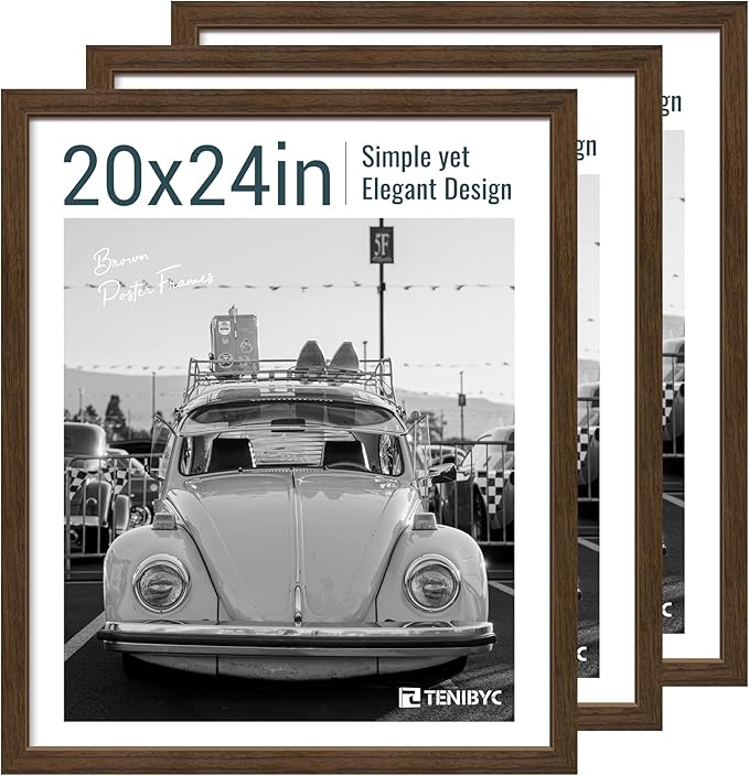 20x24 Poster Frame 3 Pack - Brown Woodgrain, Wood Picture Frame, Wall Gallery Frame - Wall Hanging-Ruum Studio Home