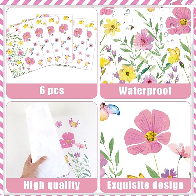 Spring Floral Butterfly Placemats Set of 6 Flower Summer Plastic Table Mats Wildflower Place Mats Washable Vinyl Rustic Holiday Table Decoration for Indoor Outdoor Party Kitchen Dining-Ruum Studio Home