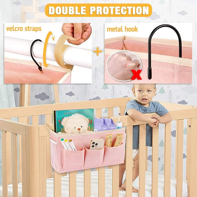 Bedside Caddy Bedside Organizer Bedside Storage Caddy with Fixed Straps and Water Bottle Holder for Home College Dorm Bunk Bed Hospital Bed Crib Bed Rails (2pcs Pink)-Ruum Studio Home