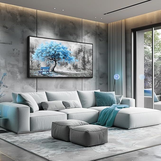 ZUITINGHUA Large Black Framed Wall Decor For Living Room Canvas Wall Art For Office Modern Wall Decorations For Bedroom Blue Tree Landscape Paintings Black And White Pictures Home Decor 24x48 In-Ruum Studio Home