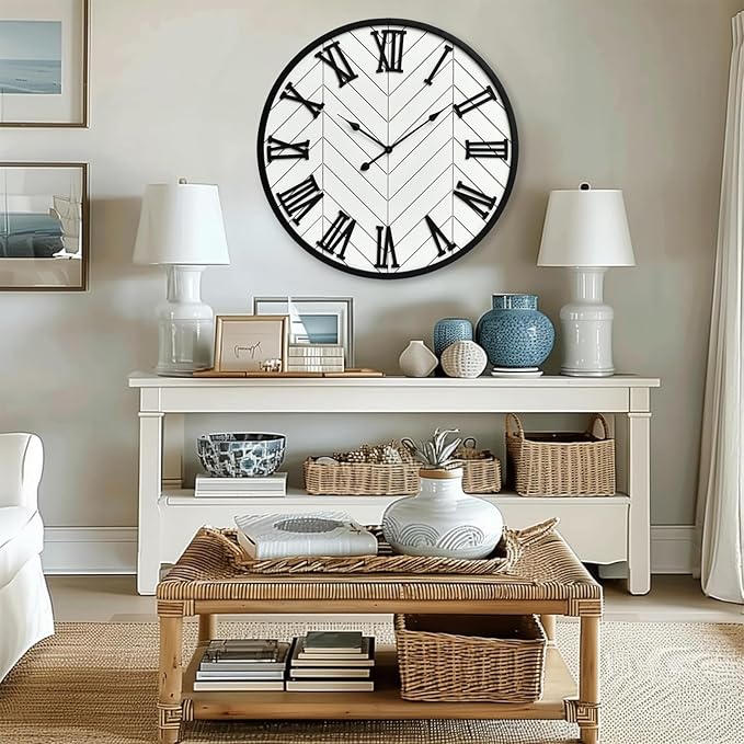 30 Inch Large Wall Clock Farmhouse Style - White Silent Non-Ticking Rustic Decor for Living Room, Kitchen, Bedroom-Ruum Studio Home