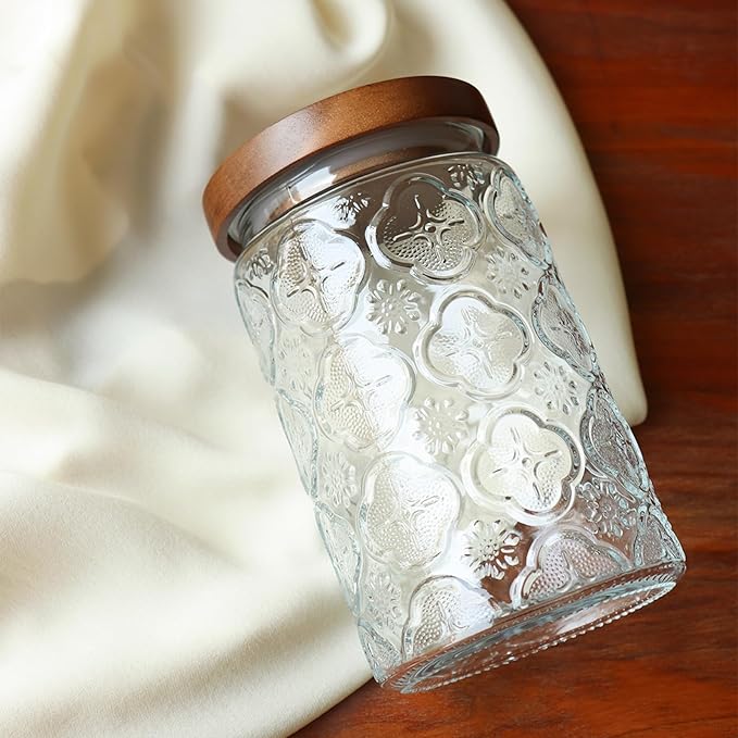 32oz Vintage Glass Jar With Lid, Glass Storage Containers, Airtight Kitchen Storage Containers For Sugar, Coffee, Tea, Spice, Flour, Candy Cookie, Pasta, Cereal, Cute Decorative Jars-Ruum Studio Home