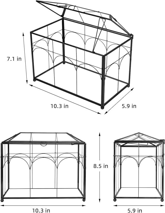 Handmade Glass Planter Terrarium with Lid, Indoor Tabletop Centerpiece Display Box Modern Decor DIY Gift Plant Terrarium Container for Succulent Cacti Air Plants Flower (Black)-Ruum Studio Home