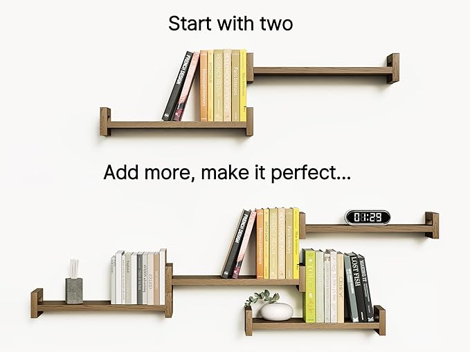 Vailando Floating Shelves for Wall, Set of 4 Solid Wood Wall Mounted Shelves, 16" Rustic Walnut Display Shelf for Bedroom, Living Room, Bathroom, Kitchen – Strong Load Capacity & Natural Pine-Ruum Studio Home