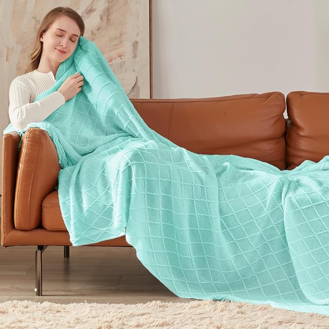 inhand Knitted Throw Blanket for Couch and Bed, Soft Living Room Home Decor Knitted Blanket with Tassel, Outdoor Lightweight Breathable Summer Blanket, Farmhouse Warm Woven Decorative, 50"x60"-Ruum Studio Home