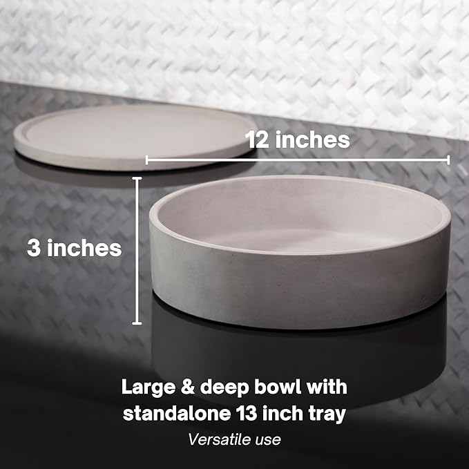 Simon Brothers Concrete Fruit Bowl and Tray Set for Kitchen Counter - Large Decorative Bowls for Home Decor - Modern Key Bowl for Entryway Table - Key Holder and Vanity Tray-Ruum Studio Home