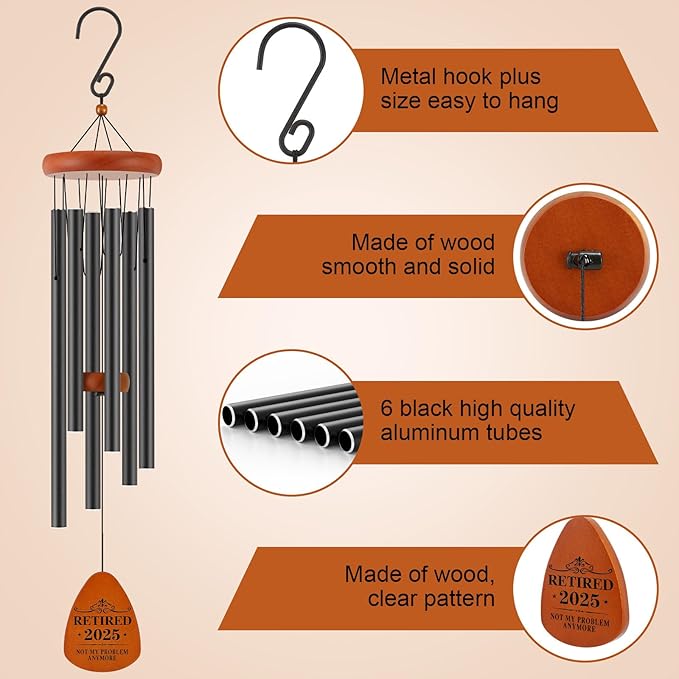 Retirement Gift for Woman Men Coworker Teacher Nurses Friends Mom Dad Grandma Grandpa Retirees, Coworkers Farewell Going Away Gift, 32" Wind Chimes Retirement Decorations-Ruum Studio Home