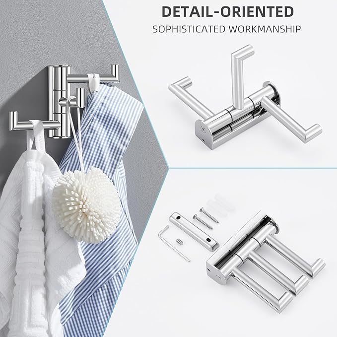 Angle Simple Towel Hook for Bathroom, SUS 304 Stainless Steel Foldable Robe Towel Holder, Wall Coat Hook, Polished Chrome-Ruum Studio Home