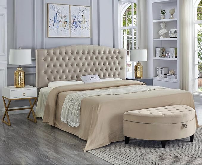 24KF Upholstered Tufted Button Velvet Headboard,Comfortable Fashional Headboard King/CA King Size,Taupe-Ruum Studio Home