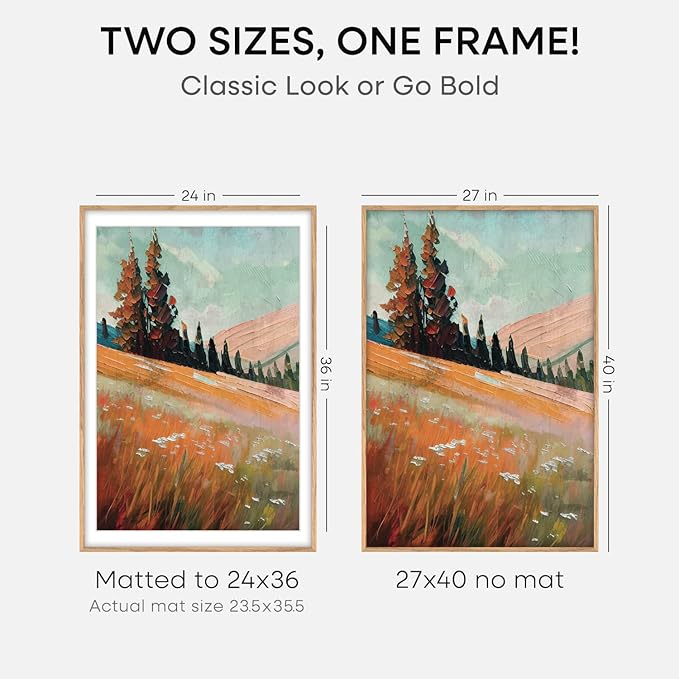Homeforia Wood Poster Frame 27x40, High End Natural Oak 27 x 40 Large Picture Frame with Mat 24 by 36, 27x40 Light Wooden Frames Matted to 24x36, 40x27 Movie Frames, Tempered Glass, Wall Kit, Set of 1-Ruum Studio Home