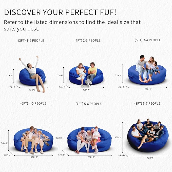 Bean Bag Chair for Adults 4FT,Soft Removable Cover for Teens/Girls Bedroom,Fluffy Giant Round Floor Beanbag Lounger Chairs (No Filler,Sapphire)-Ruum Studio Home