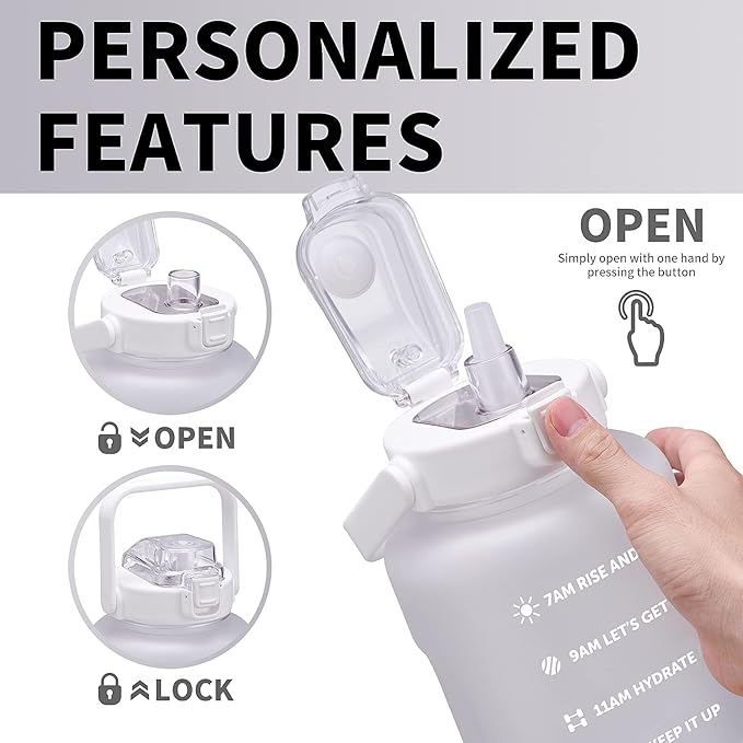 64oz,100oz,128oz Large Motivational Water Bottle with Time Marker, Leakproof & BPA Free Half Gallon Big Water Bottle with Straw Handle Tritan Frosted Water Jug for Gym,Fitness,Outdoor Sports-Ruum Studio Home
