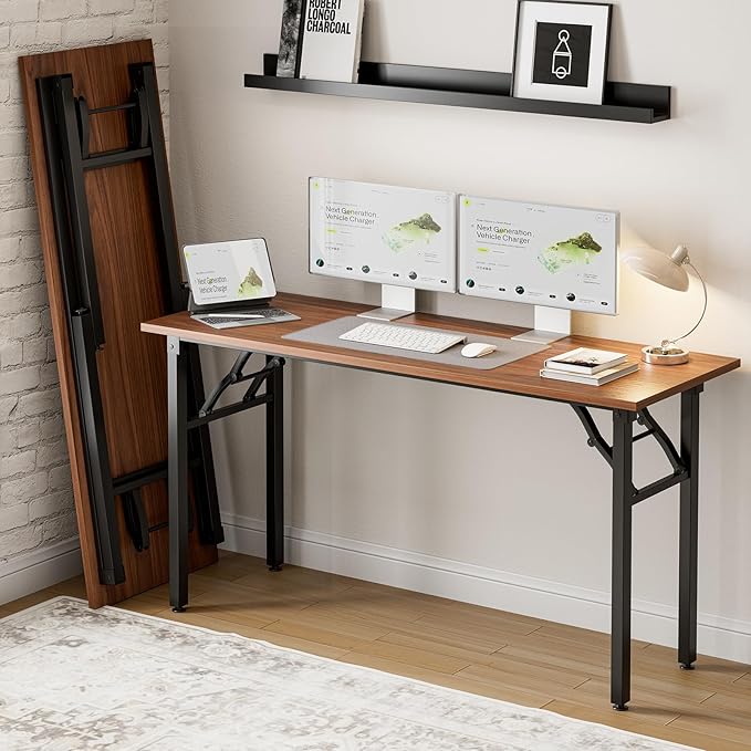 Frylr Small Folding Computer Desk – Portable 55.1 Inch Foldable Laptop Table, Collapsible and Compact for Easy and Fast Setup, Lightweight for Small Spaces, Home Craft and Study Use, Dark Walnut-Ruum Studio Home