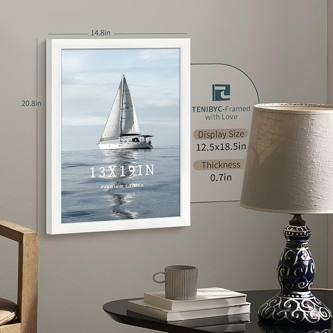 13x19 Picture Frame 3 pk, Textured White Solid Wood Poster Frame, HD Tempered Glass, Wall Gallery Frame-Ruum Studio Home