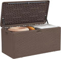 73 Gallon Large Storage Box with Lid,Waterproof Outdoor Storage Container for Patio Furniture Cushions, Gardening Tools, Pool Accessories, Lockable Resin Deck Box with handle Brown-Ruum Studio Home