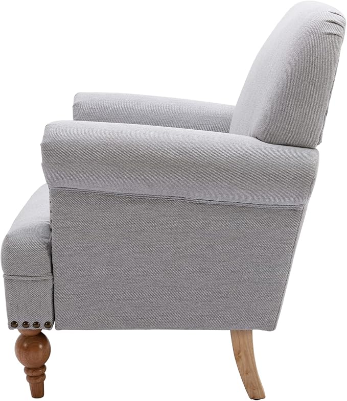 chairus Linen Accent Chair for Living Room Upholstered Mid Century Modern Single Sofa Chair with Solid Wood Legs Comfy Reading Chair Armchair for Bedroom/Office Room/Recption/Lounge, Grey-Ruum Studio Home