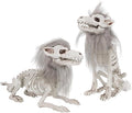 DR.DUDU 2 Pack Halloween Skeleton Wolf Decorations, Life Size Animals Skeletons Poseable Halloween Decor Plastic Bones with Hair Wolf Skull Figurines for Table Yard Lawn Party Props Décor-Ruum Studio Home