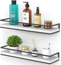 Meangood Floating Shelves Wall Mounted Set of 2, Rustic Wood Wall Storage Shelves for Bedroom,Living Room,Bathroom, Kitchen (White)-Ruum Studio Home