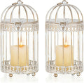 NUPTIO Candle Holders for Pillar Candles: 2 Set of 7.7 inch H Antique White Bird Cages Lantern Wedding Centerpiece Small Metal Hanging Pillars Holder for Bridal Shower Party Table Decorations-Ruum Studio Home