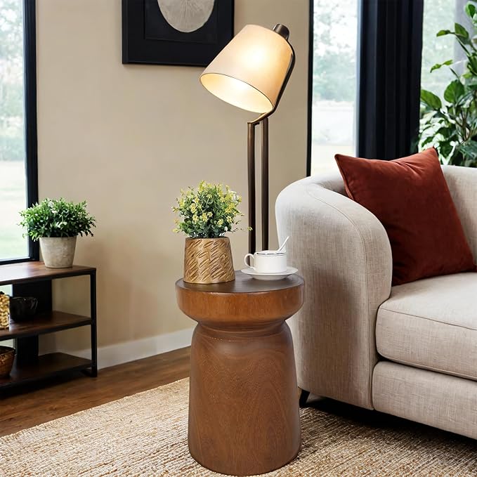 Solid Wood Tree Stump Table Wooden Side Table End Table Plant Stool Handmade Rustic Nightstand Natural Wood Stool Coffee Table for Home Office Patio (Brown)-Ruum Studio Home