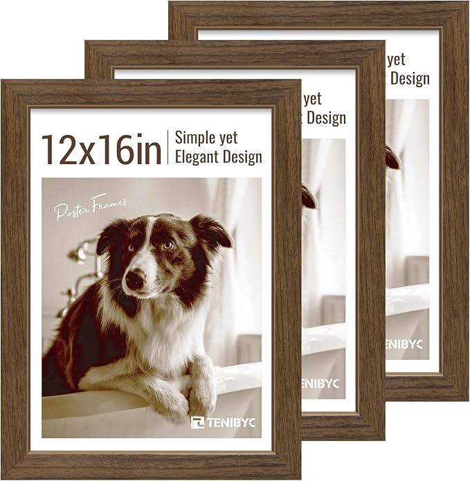 12x16 Picture Frame 3 pk, Brown Woodgrain, HD Tempered Glass, Wall Gallery Frame-Ruum Studio Home