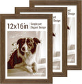 12x16 Picture Frame 3 pk, Brown Woodgrain, HD Tempered Glass, Wall Gallery Frame-Ruum Studio Home