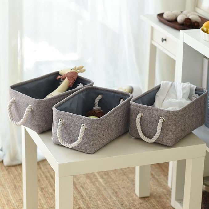 Small Fabric Storage Baskets (6-Pack), Foldable Gift Baskets with Rope Handles for Home & Office Organization-Ruum Studio Home