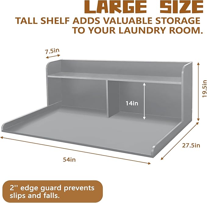 Royxen 2-Tier Washer Dryer Countertop,19.5"H Wood Washer and Dryer Topper with Storage Shelf,Laundry Countertop Over Washer Machine, Universal Fit for Laundry Room Organization (Grey,54"W X 27.5"D)-Ruum Studio Home