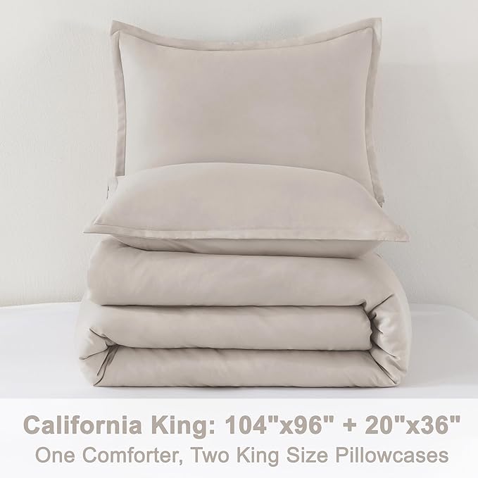 Litanika Linen Grey Comforter Set California King Size, 3 Pieces Cal King Lightweight Solid Bedding Comforter Set, All Season Fluffy Bed Set (104x96In Comforter & 2 Pillowcases)-Ruum Studio Home