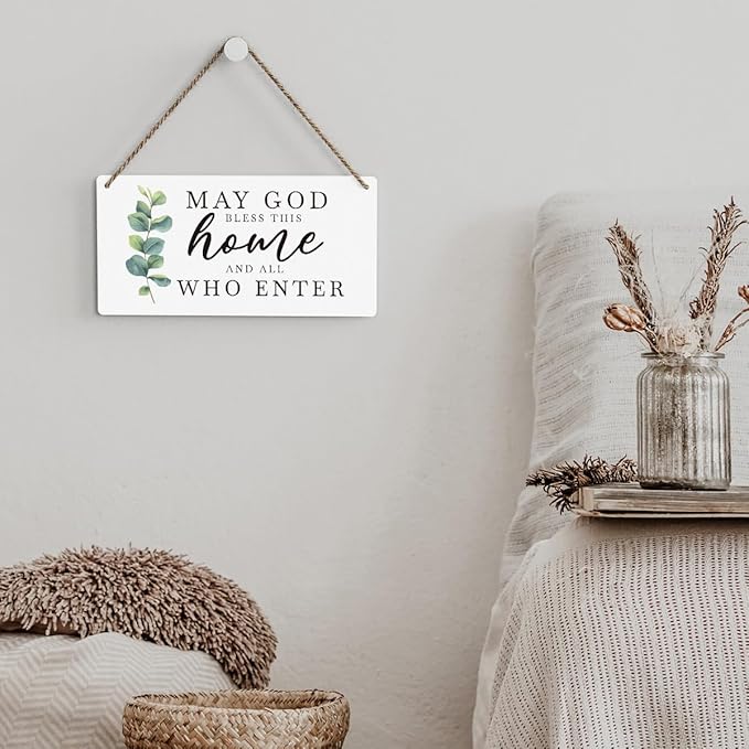 SENJIAN Christian Home Decor, Bless This Home Wall Decor, Modern Farmhouse Sign Scripture Printed Wood Sign Wall Art Religious Decoration for Office Bathroom Bedroom-Ruum Studio Home