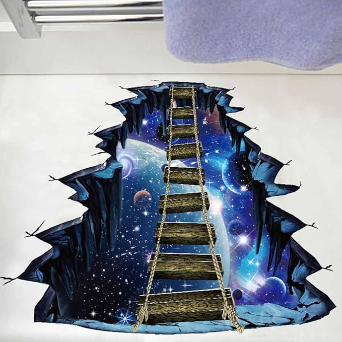 Quanhaigou Blue Galaxy Bridge Wall Sticker,3D Outer Space Decorations Decal for Home Decor Kids Bedroom Large-Ruum Studio Home