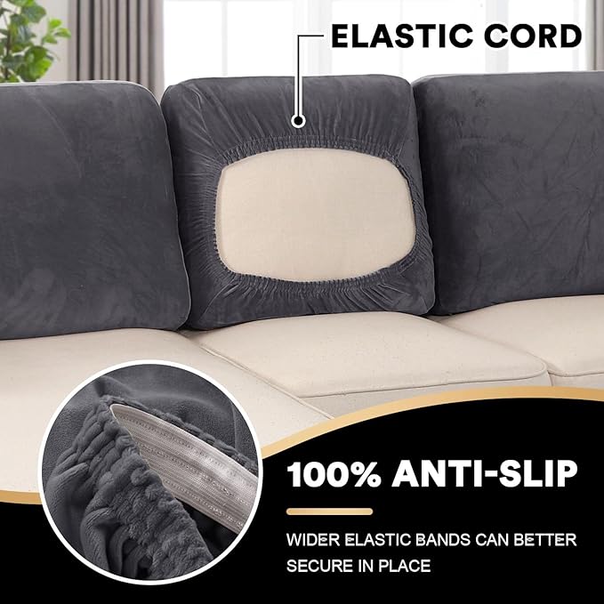 PrinceDeco Sectional Couch Covers Velvet Cushion Covers for Sectional Couch Cushion Covers for Sectional Sofa Separate Sectional Sofa Slipcovers Washable(1 Chaise Back+ 2 Sofa Back,Grey)-Ruum Studio Home