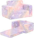 Toddler Chair Kids Couch, 2-in-1 Toddler Soft Sherpa Couch Fold Out Armchair with Removable Cover, Convertible Reading Chair Toddler Sofa for Kids, Glow in The Dark Purple Horse-Ruum Studio Home