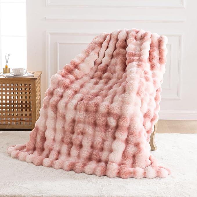 Cozy Faux Fur Throw Blanket for Couch-Warm Fuzzy Throw Blanket, Soft Plush Thick Bubble Blankets for Bedroom and Living Room, Furry Luxury Blanket, 60 x 80, Tie-Dye Pink-Ruum Studio Home