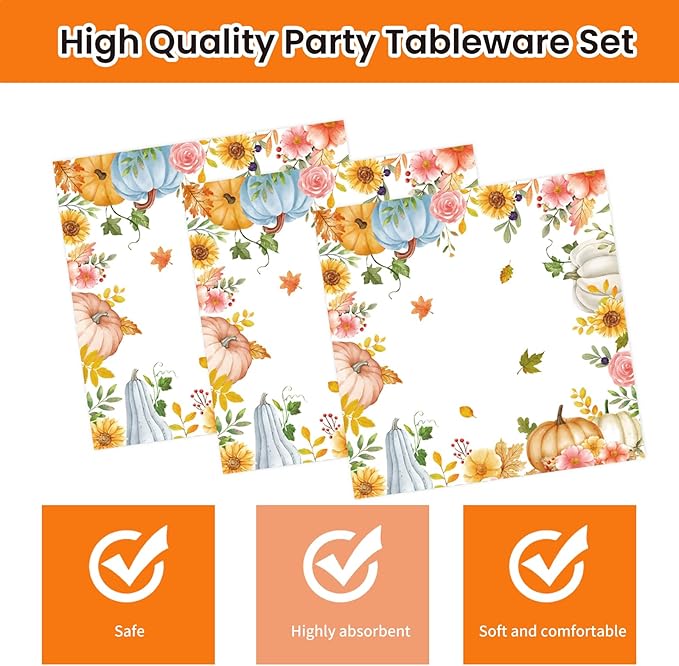40Pcs Fall Paper Plates and Napkins Party Supplies, Disposable Thanksgiving Pumpkin Flower Wreath Plates Napkins Dinnerware Set for Autumn Theme Party Decorations (Fall)-Ruum Studio Home