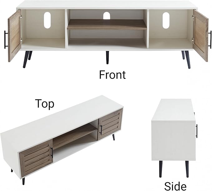 Mid Century Wooden TV Stand with Open Shelf and 2 Storage Cabinets for TVs up to 65 Inches,White Walnut Modern Entertainment Center TV Console for Living Room,Bedroom.-Ruum Studio Home